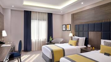 Premium bedding, minibar, desk, laptop workspace