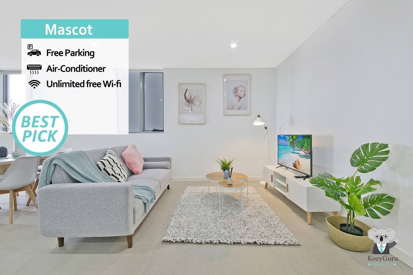 KOZYGURU | Mascot | Spacious Kozy 2 Bed APT +  FREE Parking | NMA260-6