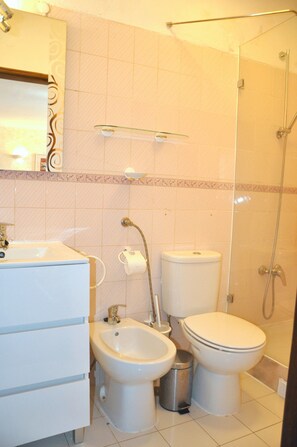 Dusche, Haartrockner, Bidet, Handtücher