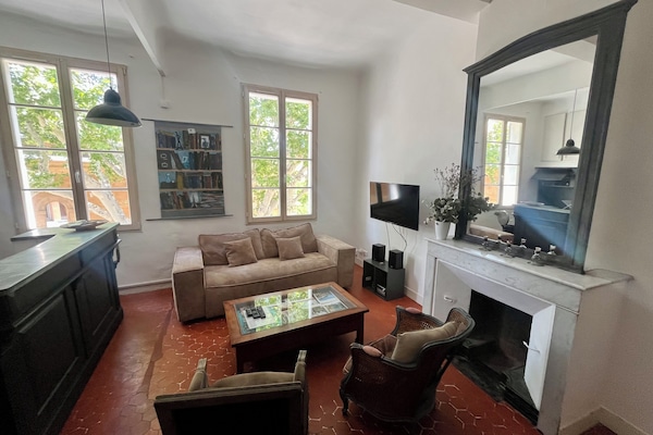 TV, fireplace, DVD player, books