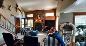 TV, fireplace, computer monitors, printers