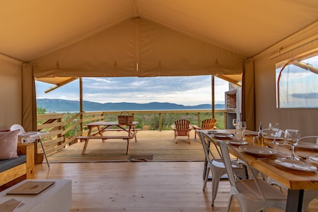 Luxury Tent, 2 Bedrooms | Private kitchenette | Full-size fridge, microwave, stovetop, coffee/tea maker