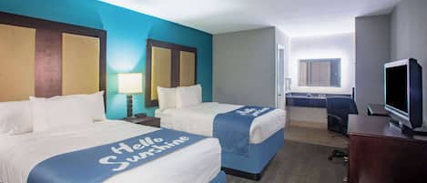 Desk, laptop workspace, free WiFi, bed sheets