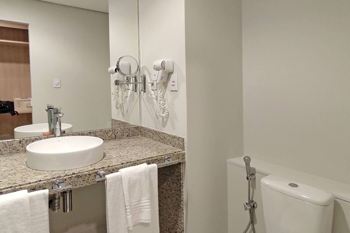 free toiletries, hair dryer, towels