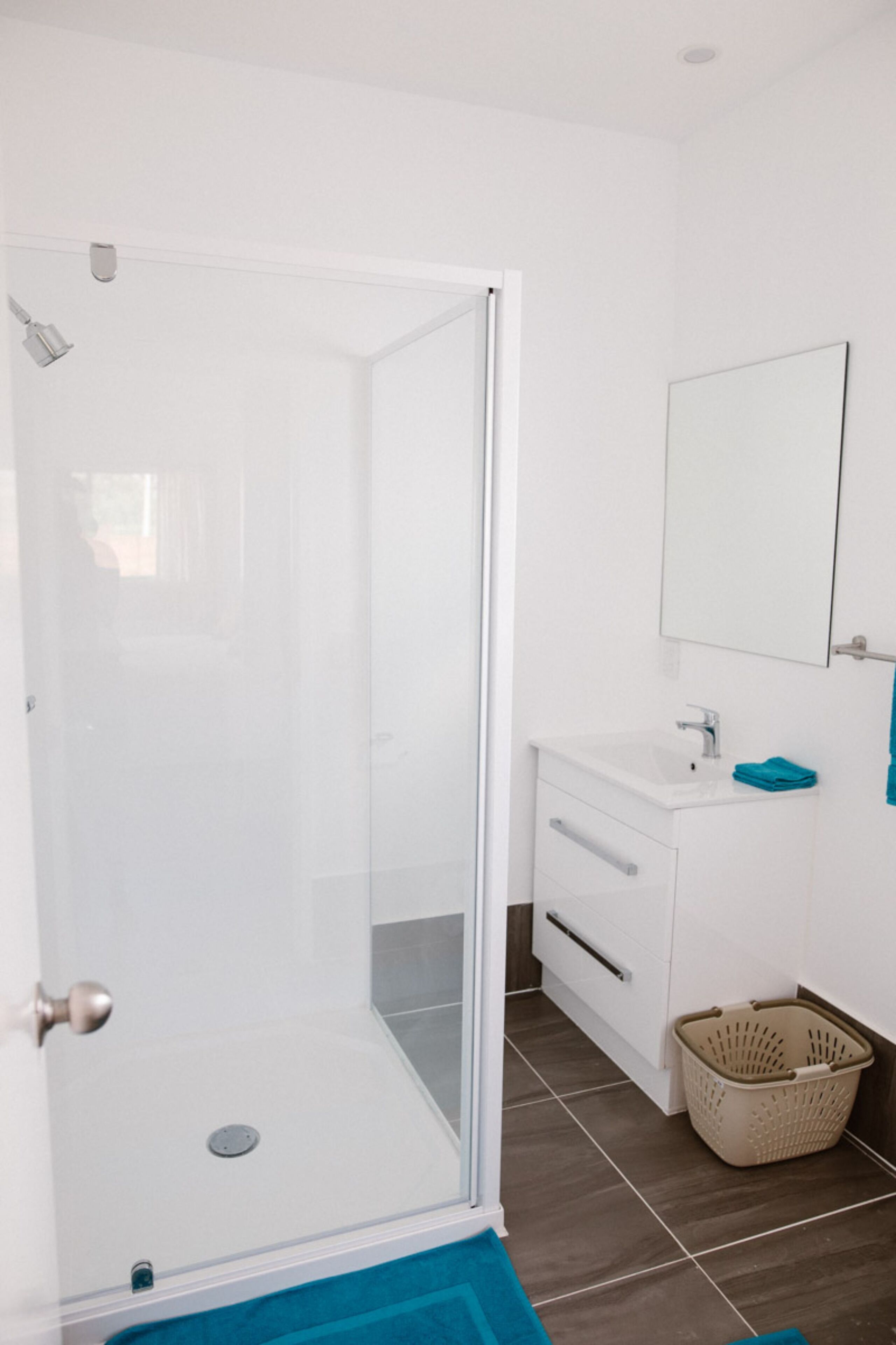 Shower, towels, soap, shampoo