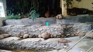 A stone staircase with a water feature at the bottom. - Rangala Hostel (Rangala)