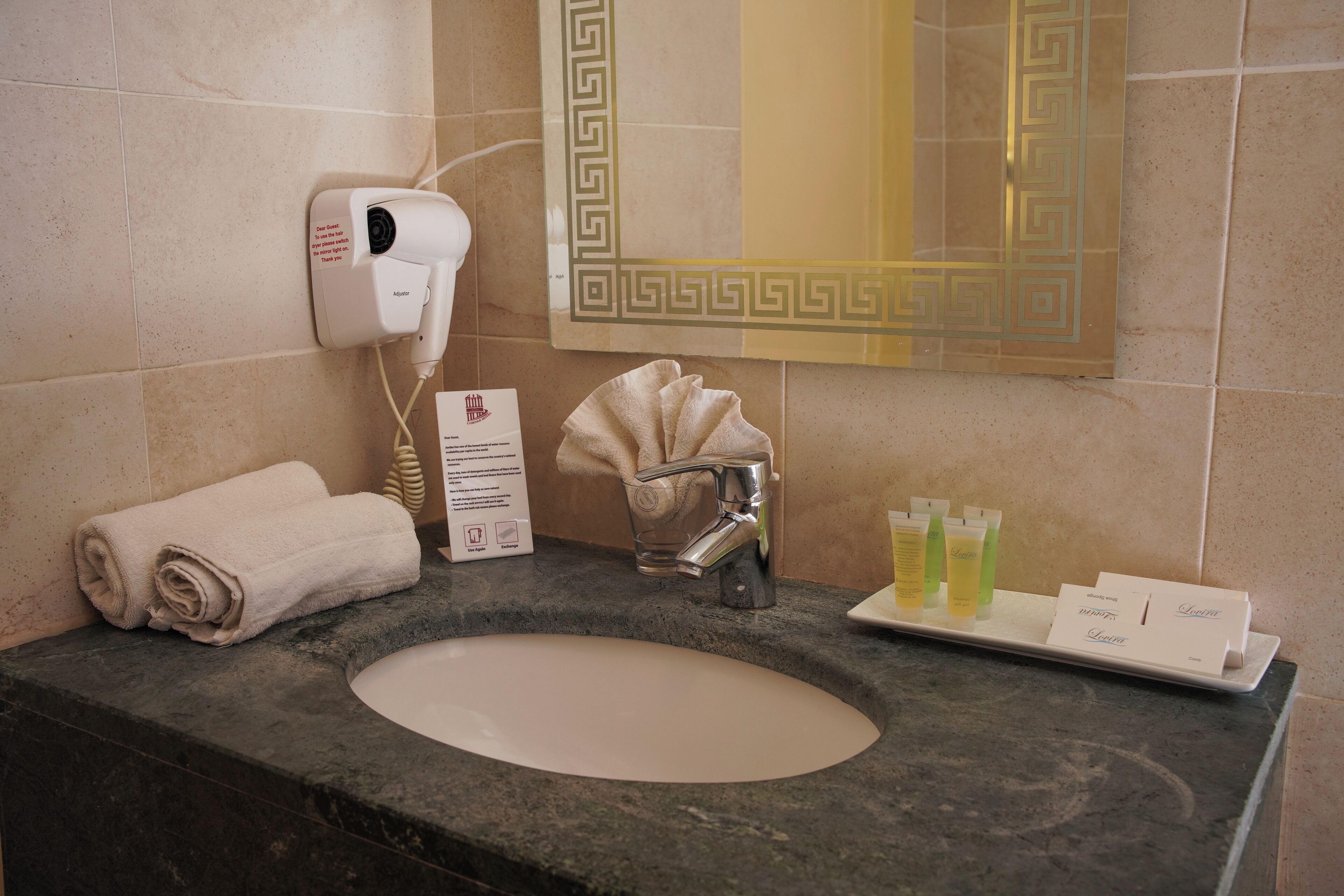 rainfall showerhead, hair dryer, bathrobes, slippers