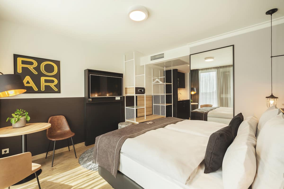 In-room safe, desk, laptop workspace, soundproofing