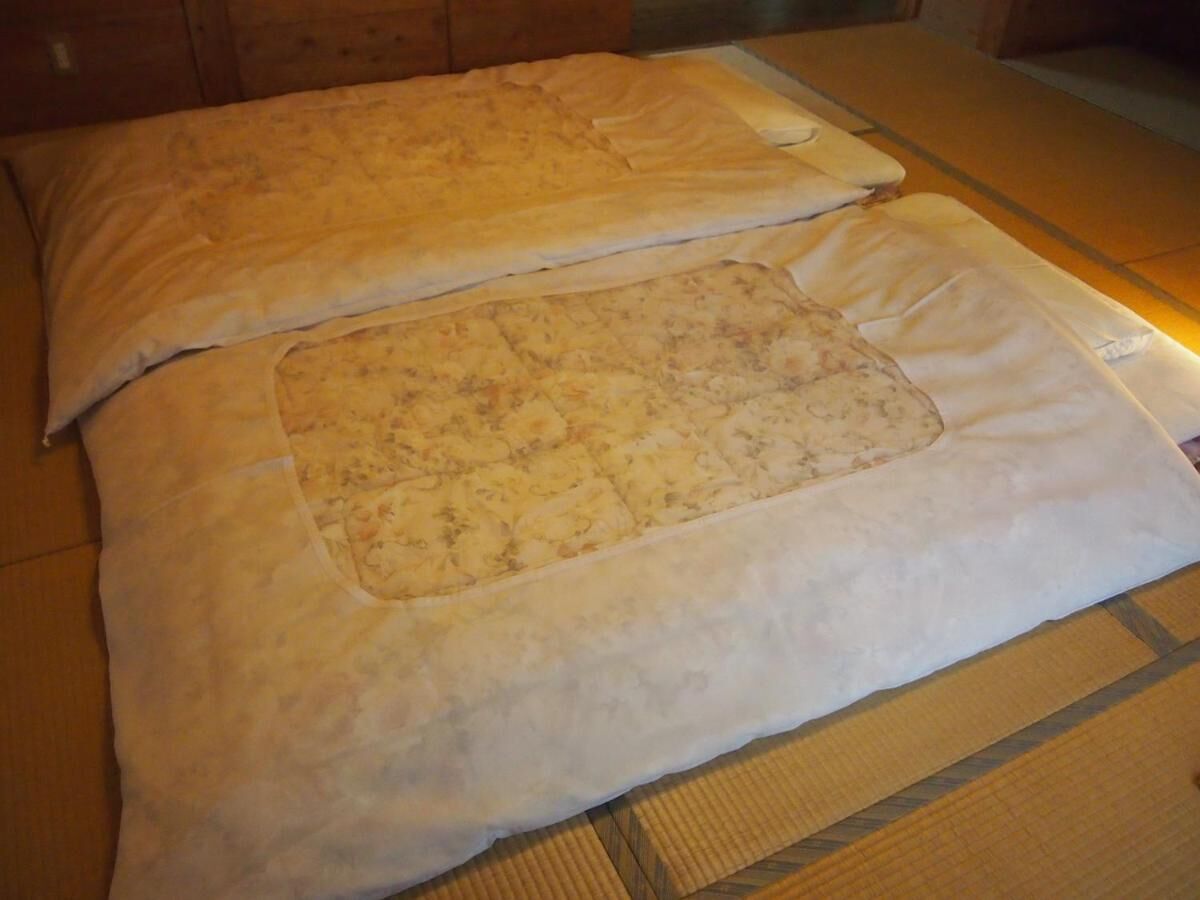 Una cama con dos almohadas y una manta.