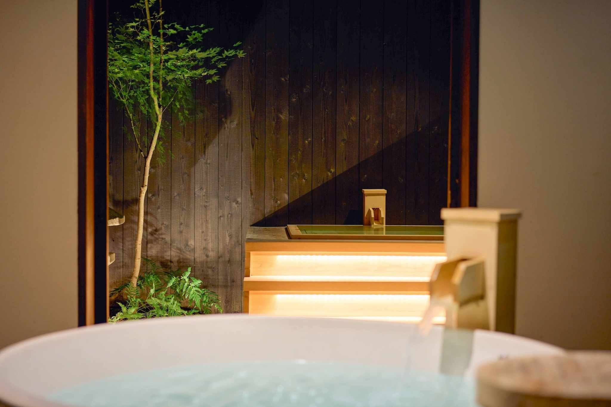 Private Japanese Machiya Suite with Open-Air Bath & Zen Garden - AI | Bathroom amenities | Separate tub and shower, rainfall showerhead, free toiletries