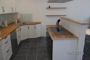 Family Apartment | Private kitchen | Shared fridge, microwave, cookware/dishes/utensils - Ringslund B&B (Galten)