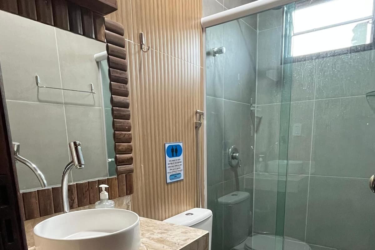 Standard Double Room | Bathroom | Shower, hair dryer, towels, soap