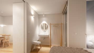 Apartamento design, 1 quarto, vista para a cidade, no piso térreo (0) | Vista do quarto