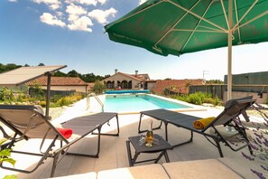 Outdoor pool, pool loungers