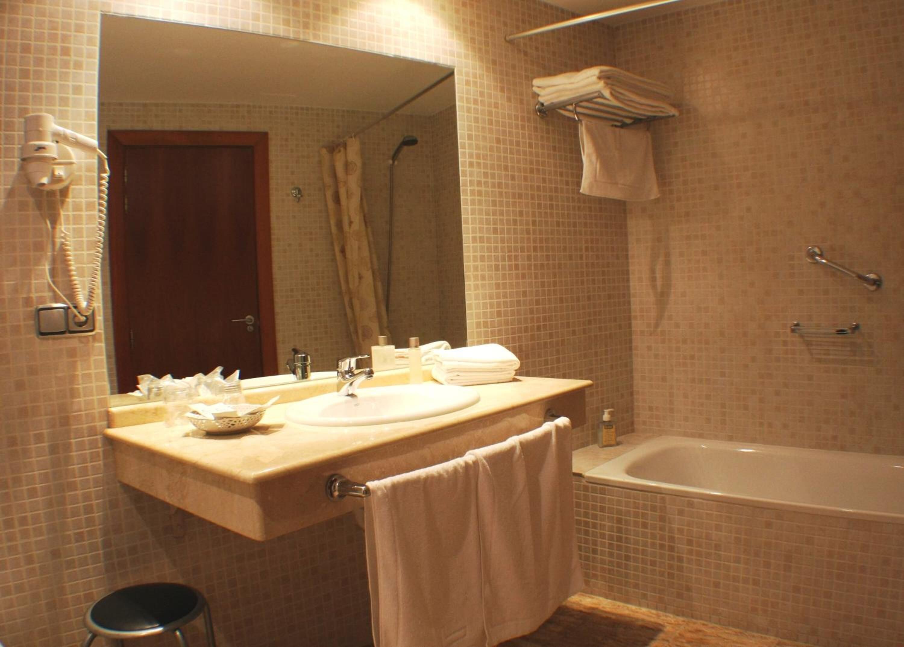 free toiletries, hair dryer, towels