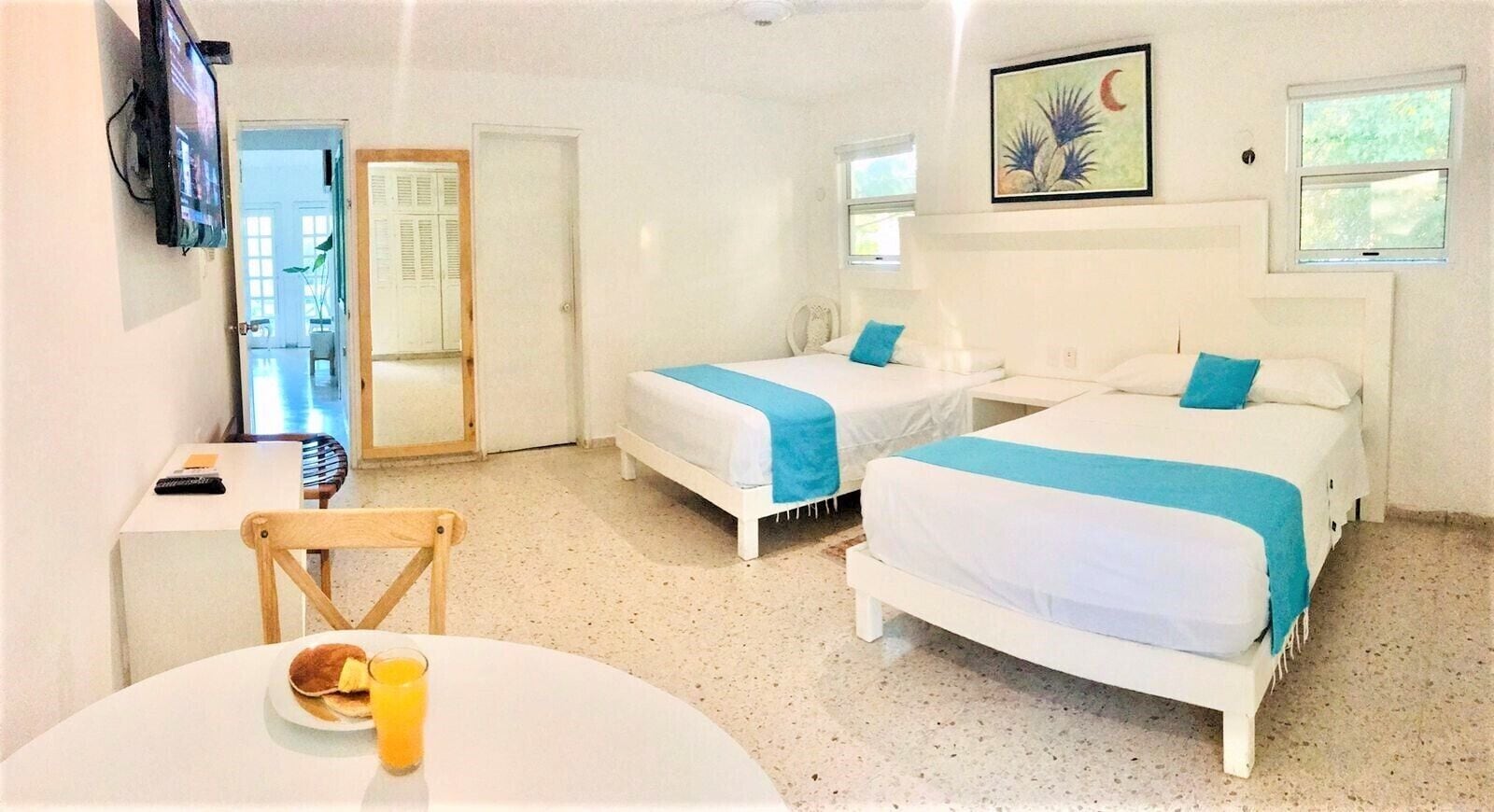 classic double room, 2 double beds | 1 bedroom, down duvets, desk, iron/ironing board