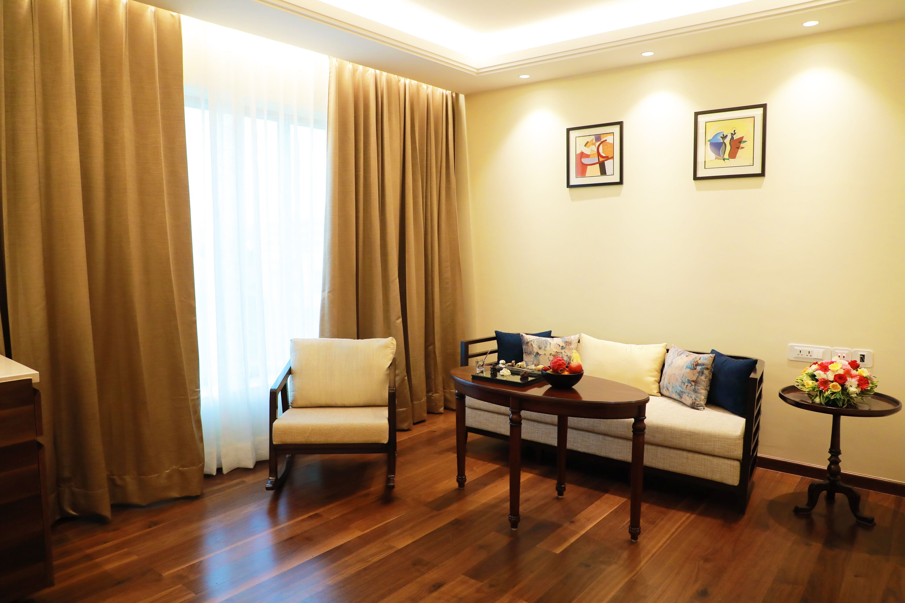 luxury room, 1 king bed | living area | 49-inch smart tv with satellite channels, tv