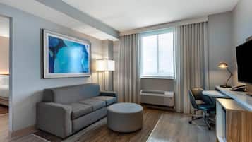 In-room safe, desk, laptop workspace, blackout curtains