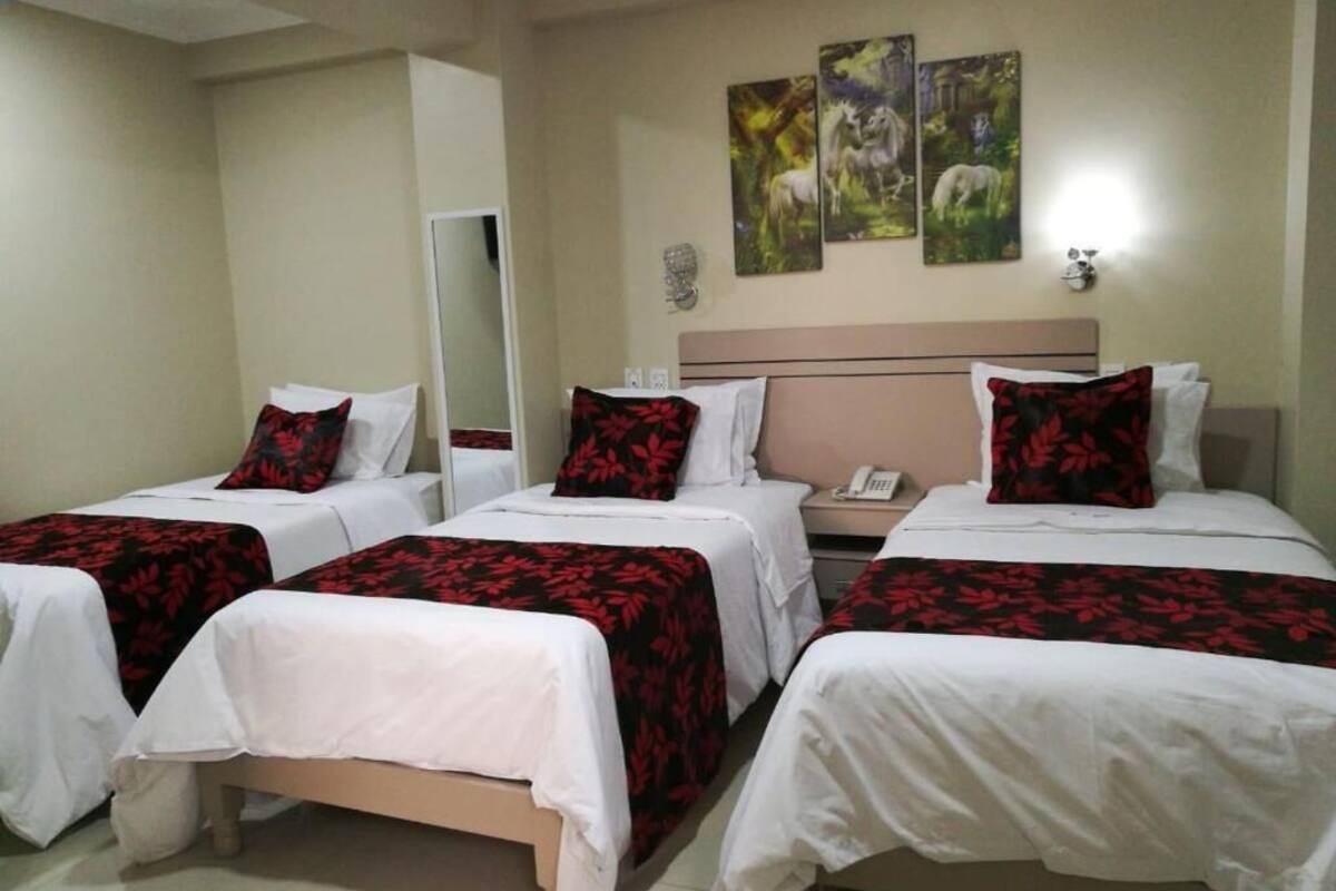 Quarto triplo básico | Escrivaninha, Wi-Fi de cortesia