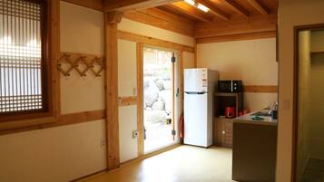 Fridge, microwave, electric kettle, rice cooker