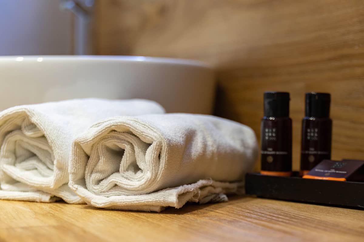 free toiletries, hair dryer, towels