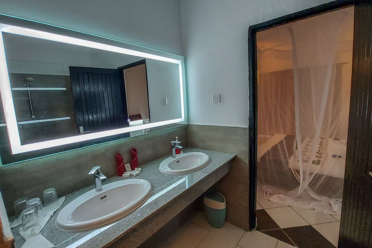 shower, free toiletries, bidet, towels