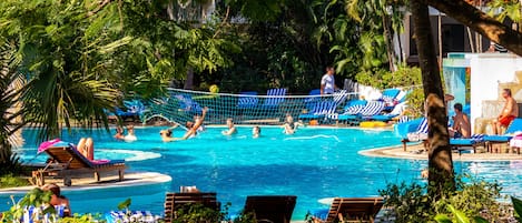 Outdoor pool, sun loungers