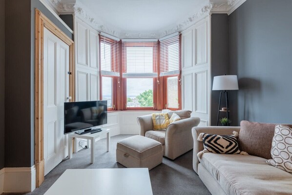 Flat-screen TV, DVD player