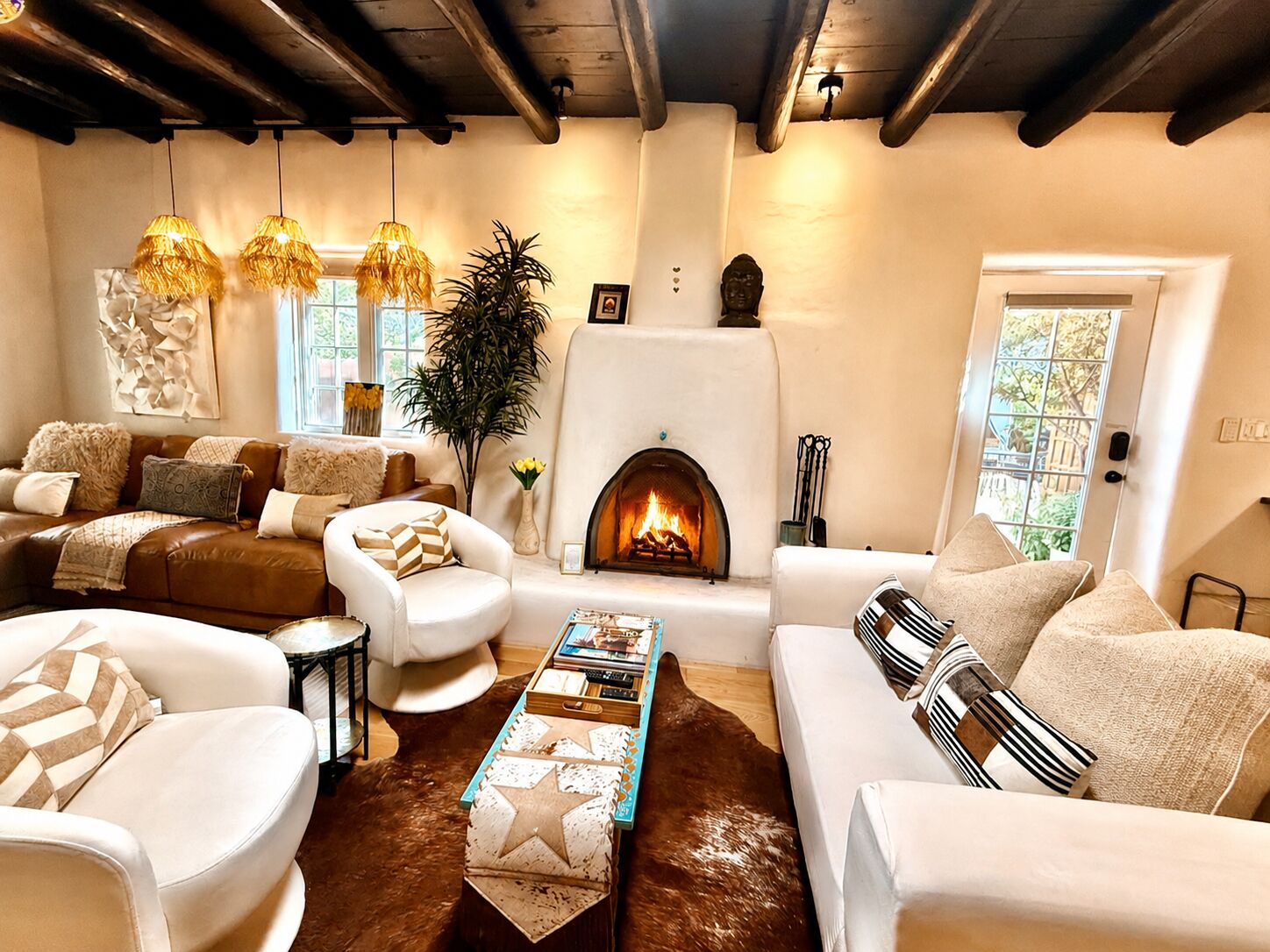 Smart TV, fireplace, video games, books