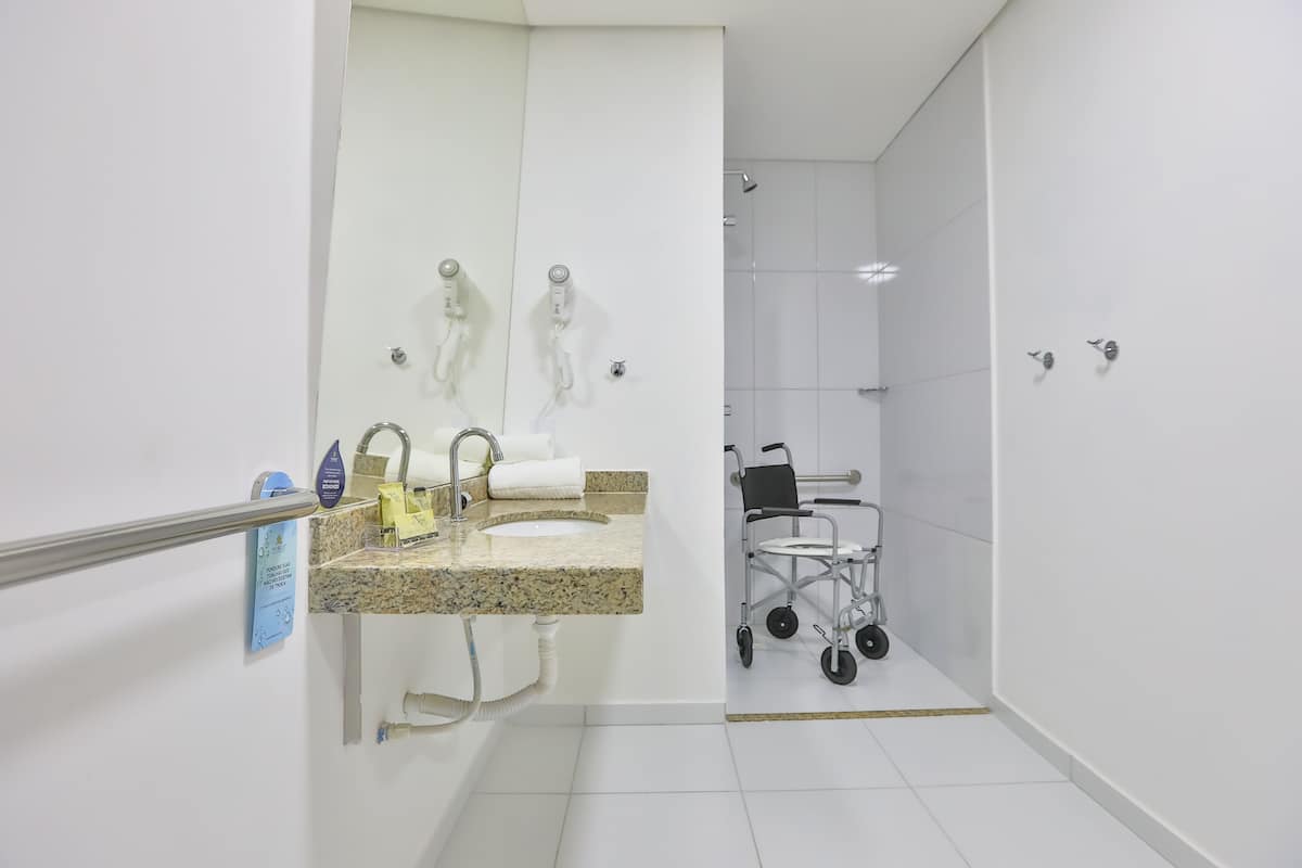 standard double room, accessible | bathroom | shower, towels