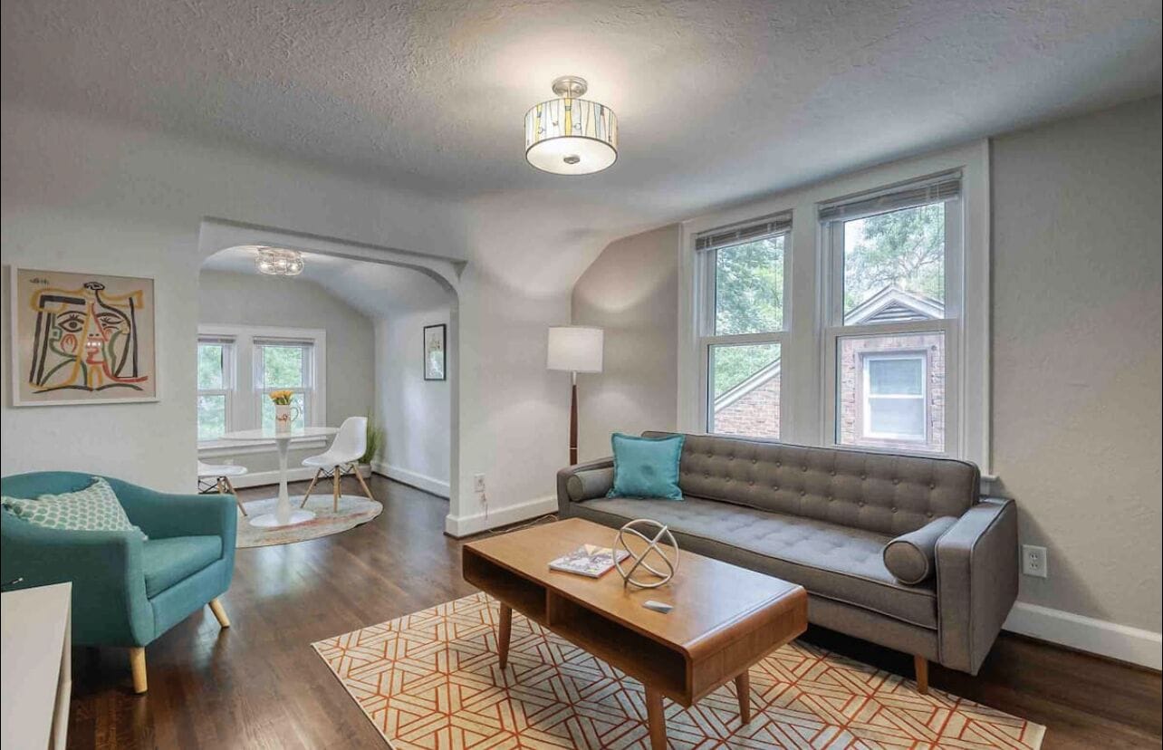 Walk to town from gorgeous, modern upper apartment.