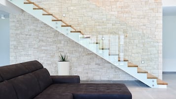 TV connectée, cheminée, livres