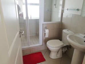 Douche, sĂšche-cheveux, serviettes fournies, shampoing
