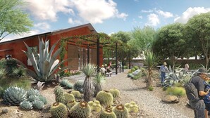 A modern building with a red facade, surrounded by a variety of cacti and desert plants. - Residence Inn by Marriott Walnut Creek (Walnut Creek)