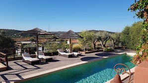 Outdoor pool, pool loungers