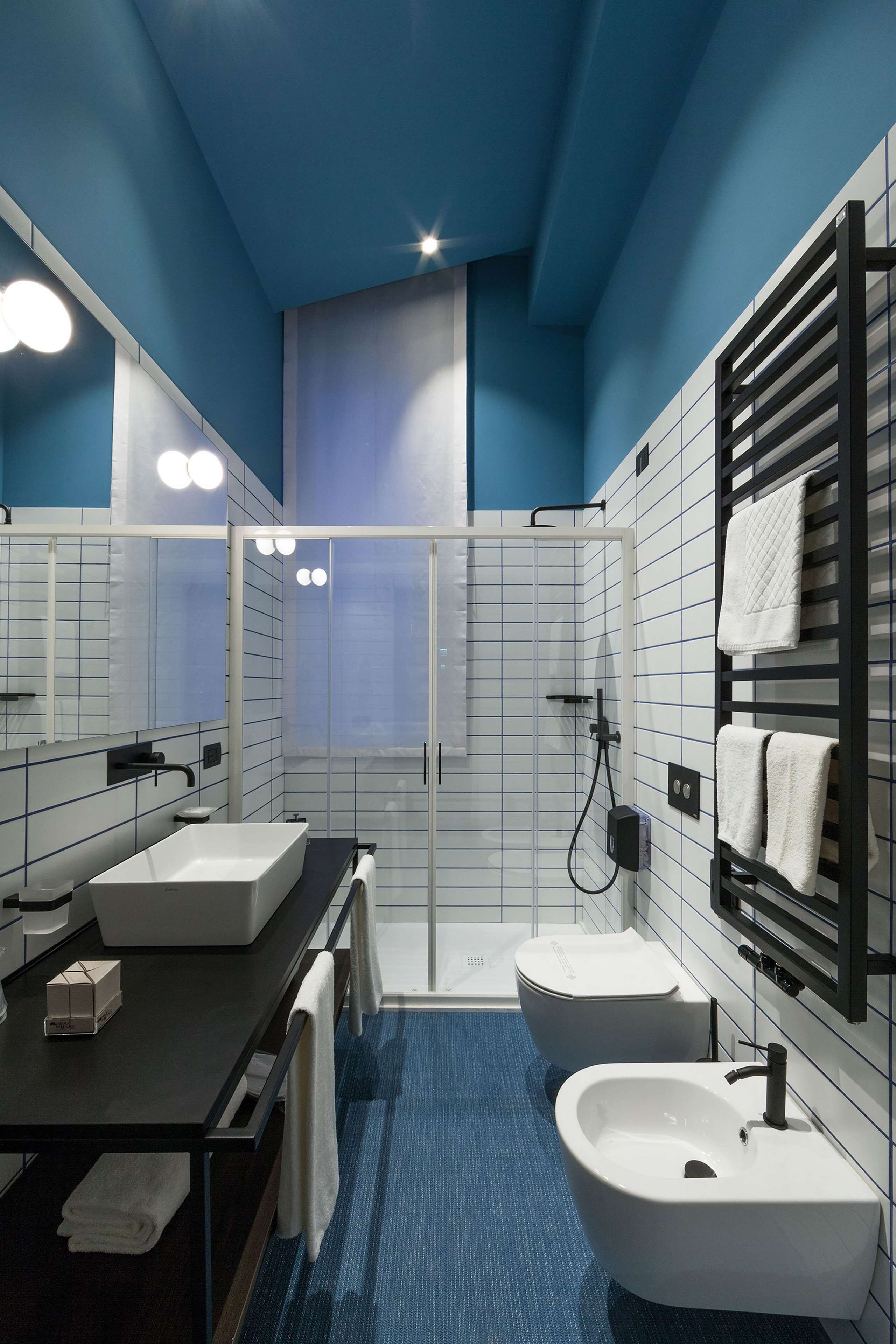 shower, rainfall showerhead, hair dryer, slippers