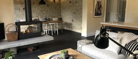 تلفزيون، مدفأة، تنس طاولة، كُتُب