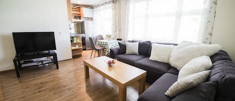 Apartment, 1 Bedroom | Living area | 9999-cm Smart TV with digital channels, TV, MP3 dock