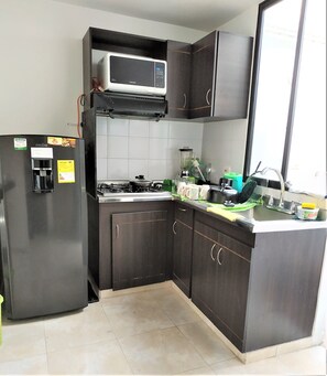 Kühlschrank, Mikrowelle, Herdplatte, Mixer