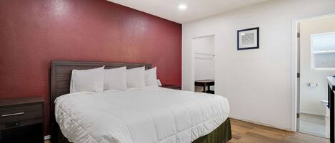 Premium bedding, desk, soundproofing, iron/ironing board