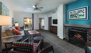 TV, fireplace, DVD player, stereo
