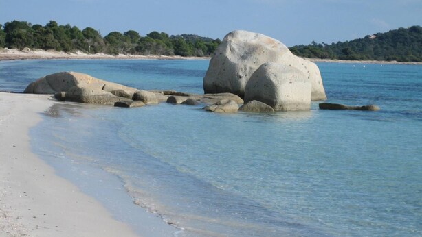 A beach with large rocks in the water and a sandy shore. - CAEDA VILLA - PRIVATE SWIMMING POOL - SAINT CYPRIEN (SAINTE-LUCIE DE PORTO-VECCHIO)