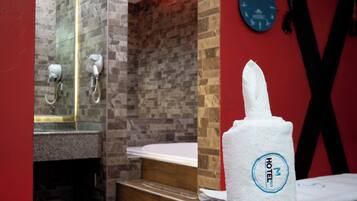 Bathroom | Shower, hair dryer, towels, soap