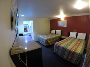 Desk, laptop workspace, blackout drapes, soundproofing - Calico Motel (Anaheim)