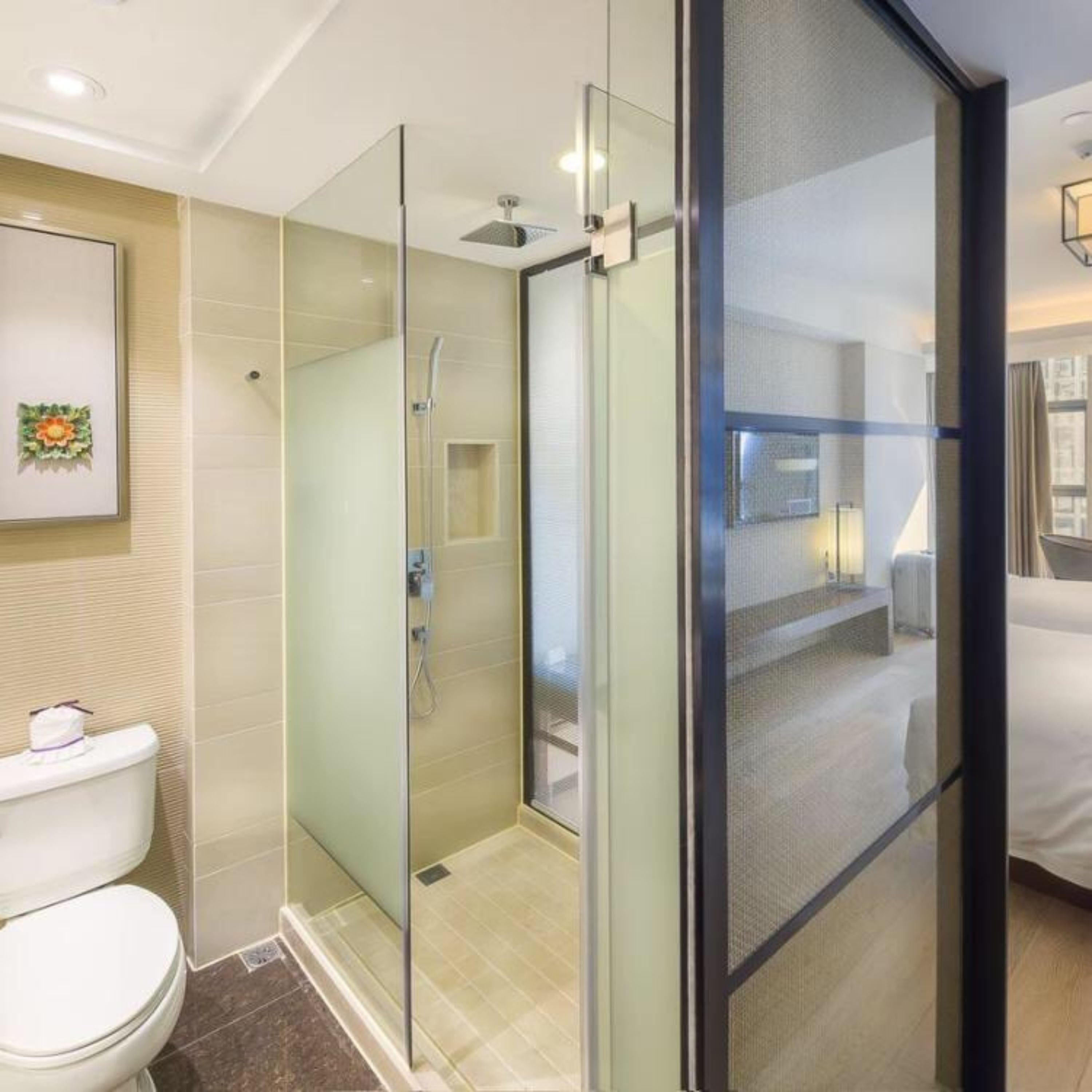 hair dryer, bathrobes, slippers, towels