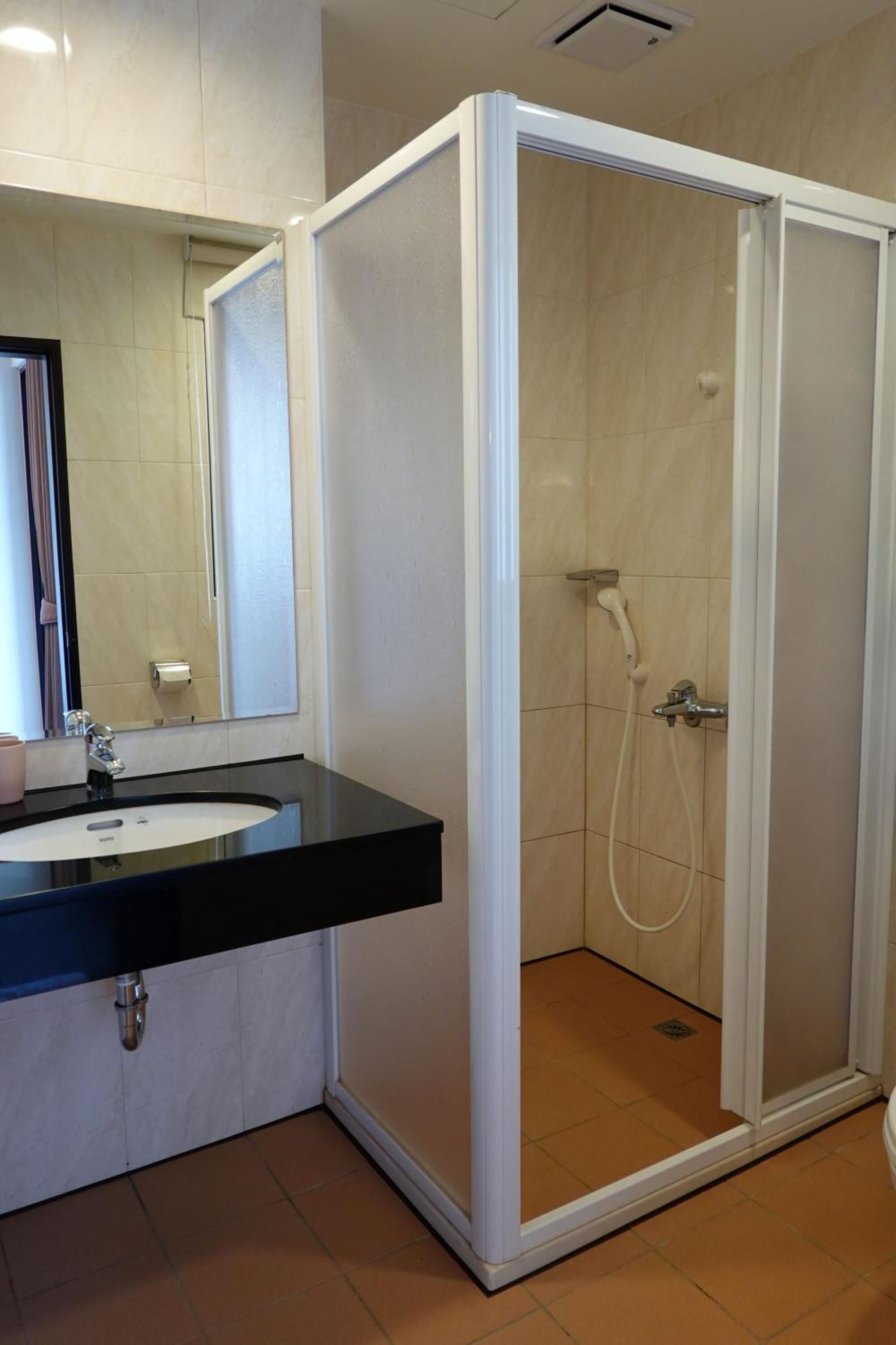 shower, free toiletries, hair dryer, slippers