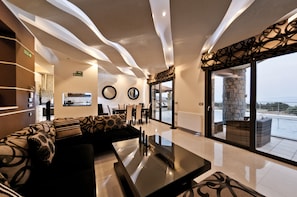 TV, fireplace, video-game console, DVD player