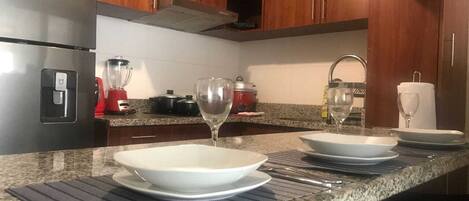 Fridge, microwave, dishwasher, toaster