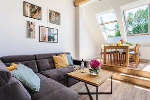 Design Apartment | Living area | 37-inch flat-screen TV with cable channels, TV - Let's Krakow Apartments - City Center (Kraków)