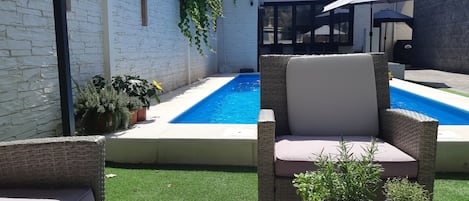 Outdoor pool, pool loungers